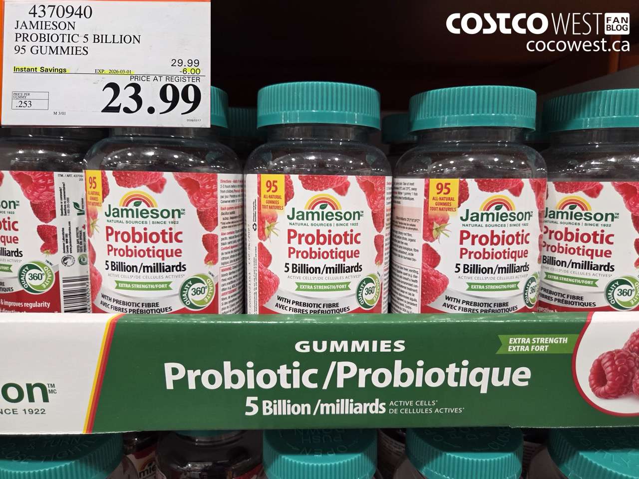 4370940 JAMIESON PROBIOTIC 5 BILLION 95 GUMMIES ($6.00 INSTANT SAVINGS EXPIRES ON 2026-03-01) $23.99