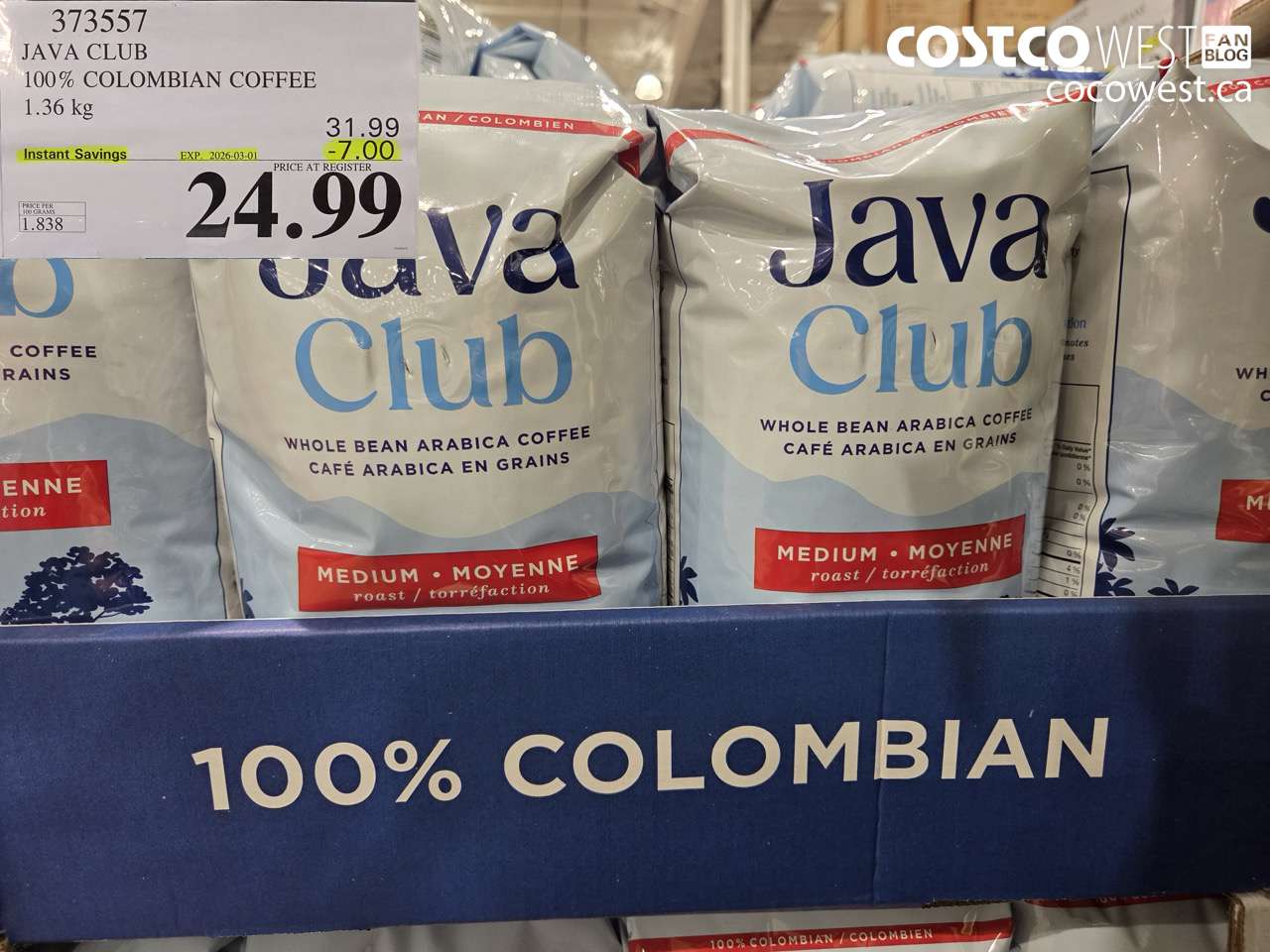 373557 JAVA CLUB 100% COLOMBIAN COFFEE 1.36KG ($7.00 INSTANT SAVINGS EXPIRES ON 2026-03-01) $24.99