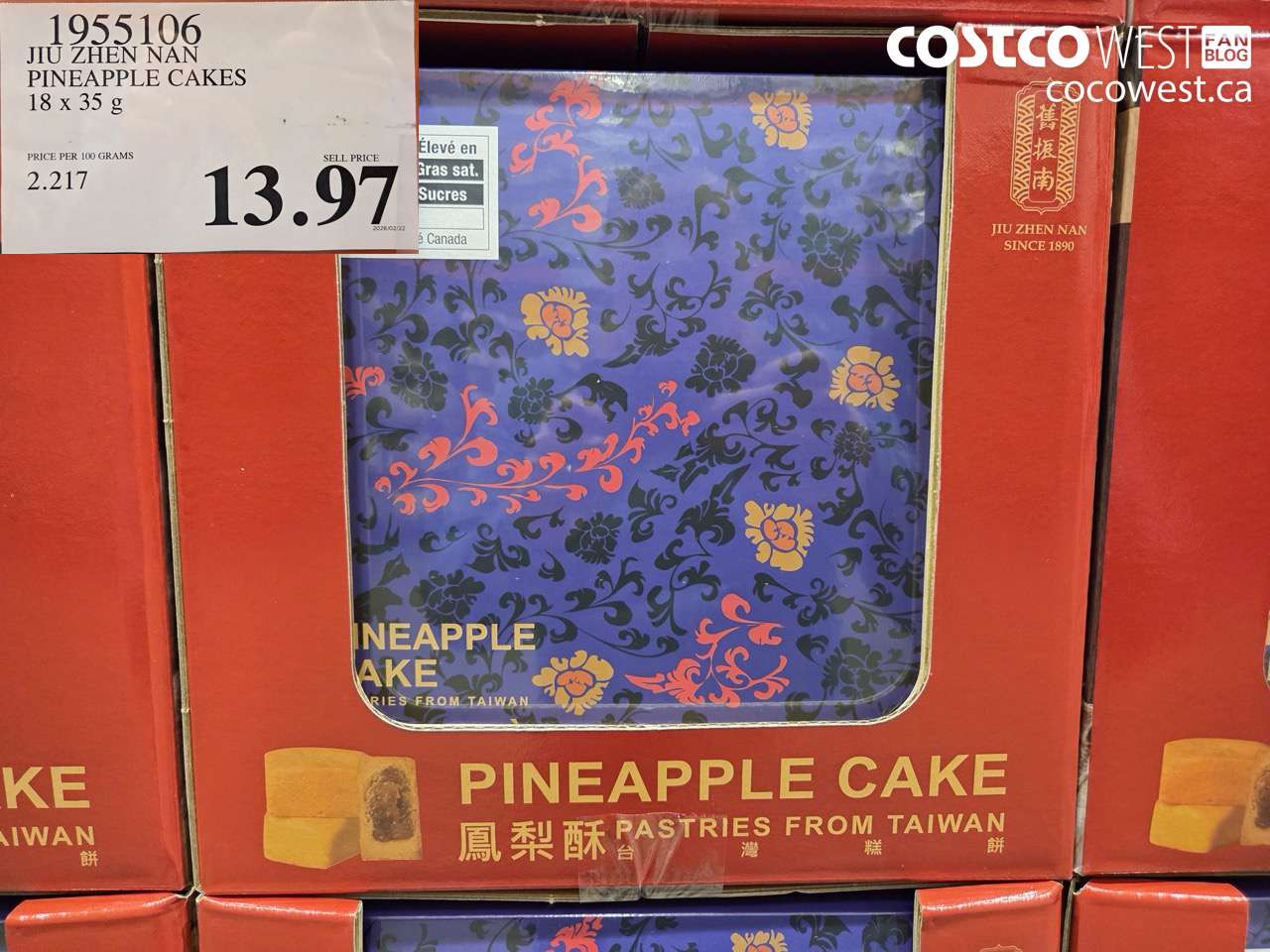 1955106 JIU ZHEN NAN PINEAPPLE CAKES 18 X 35 G $13.97
