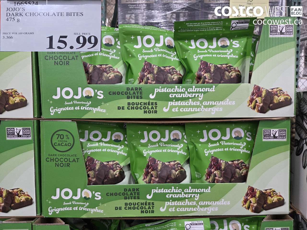 1665534 JOJO'S DARK CHOCOLATE BITES 475G $15.99