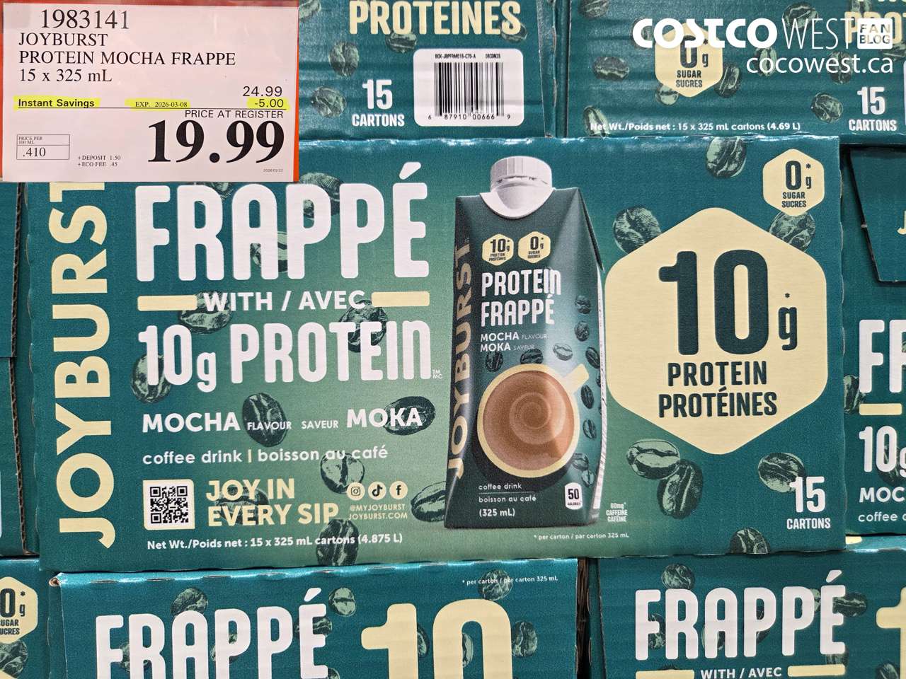 1983141 JOYBURST PROTEIN MOCHA FRAPPE 15 X 325 ML ($5.00 INSTANT SAVINGS EXPIRES ON 2026-03-08) $19.99