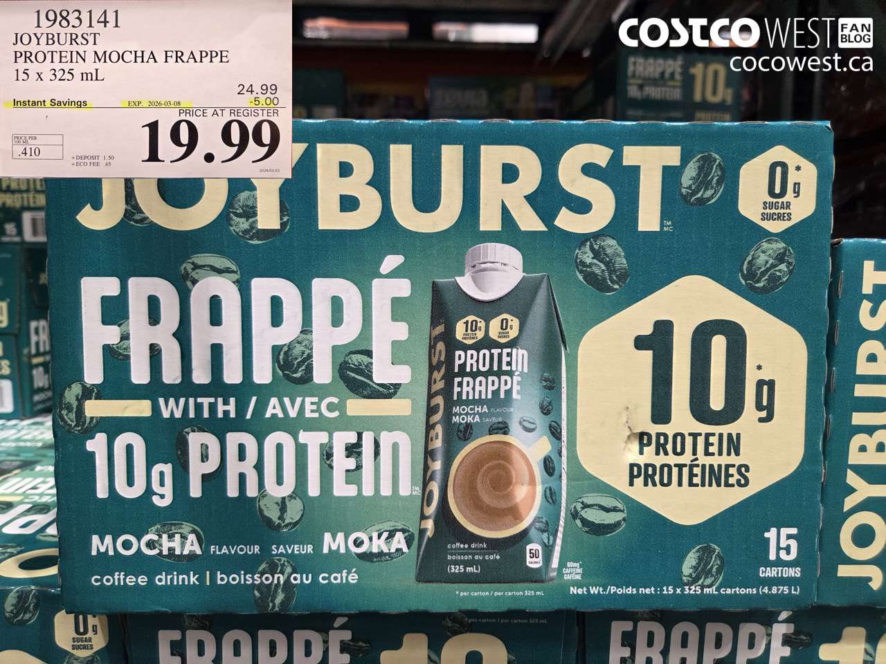 1983141 JOYBURST PROTEIN MOCHA FRAPPE 15 X 325 ML ($5.00 INSTANT SAVINGS EXPIRES ON 2026-03-08) $19.99