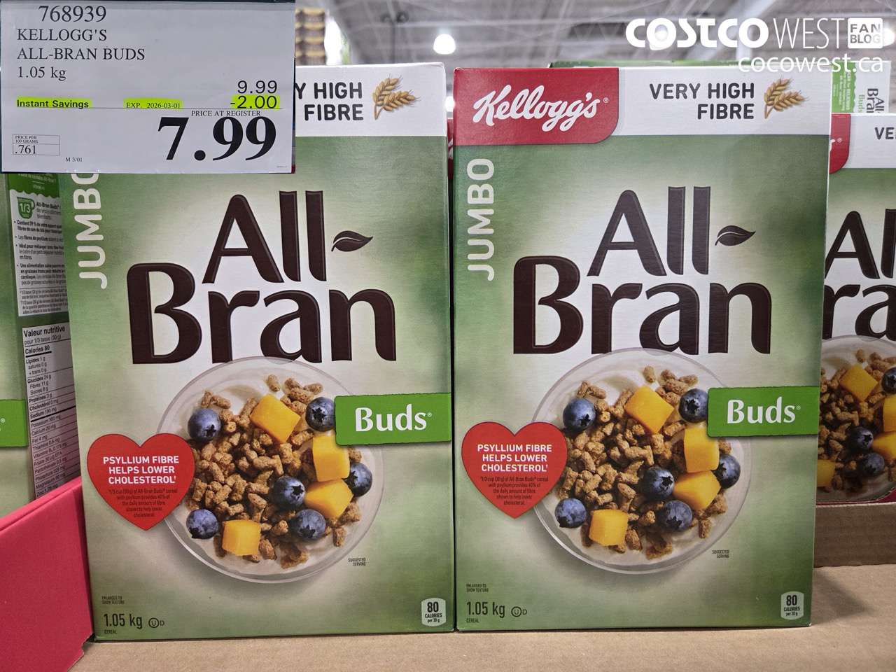 768939 KELLOGG'S ALL-BRAN BUDS 1.05KG ($2.00 INSTANT SAVINGS EXPIRES ON 2026-03-01) $7.99