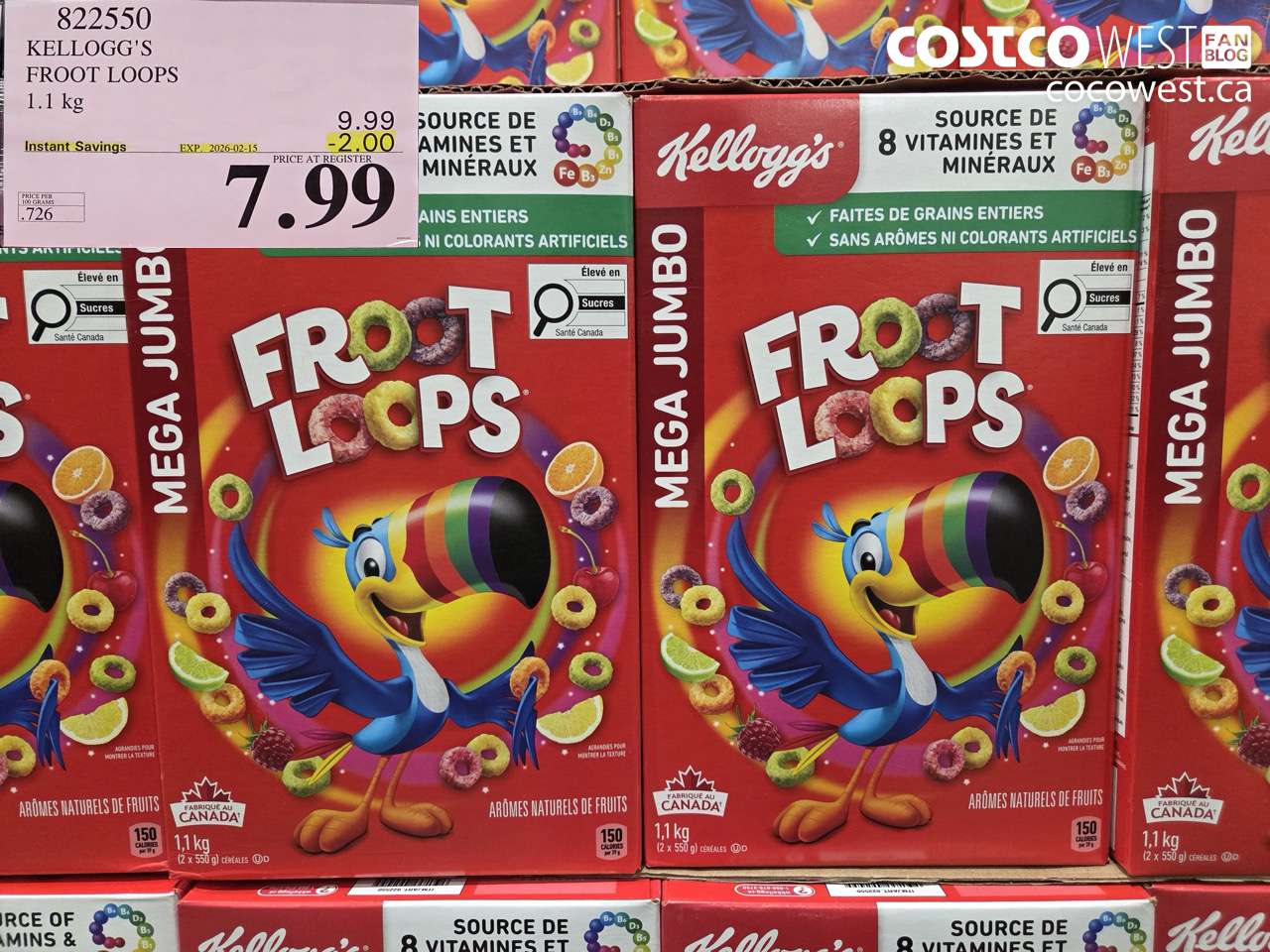 822550 KELLOGG'S FROOT LOOPS 1.1KG ($2.00 INSTANT SAVINGS EXPIRES ON 2026-02-15) $7.99