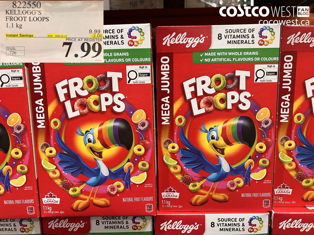 822550 KELLOGG'S FROOT LOOPS 1.1 kg ($2.00 INSTANT SAVINGS EXPIRES ON 2026-02-15) $7.99