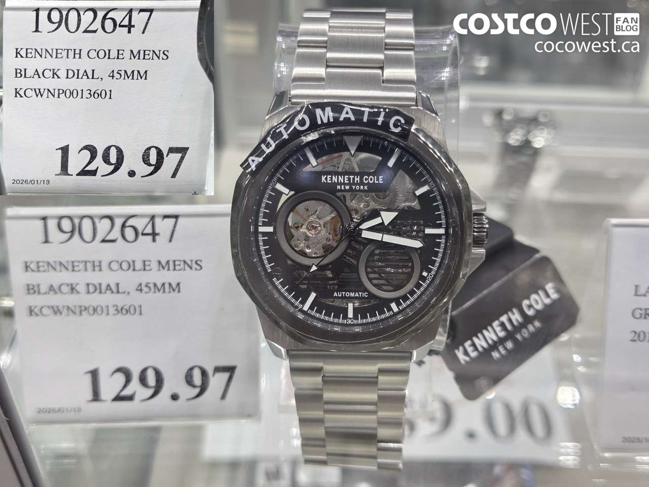 1902647 KENNETH COLE MENS BLACK DIAL 45MM KCWNP0013601 $129.97