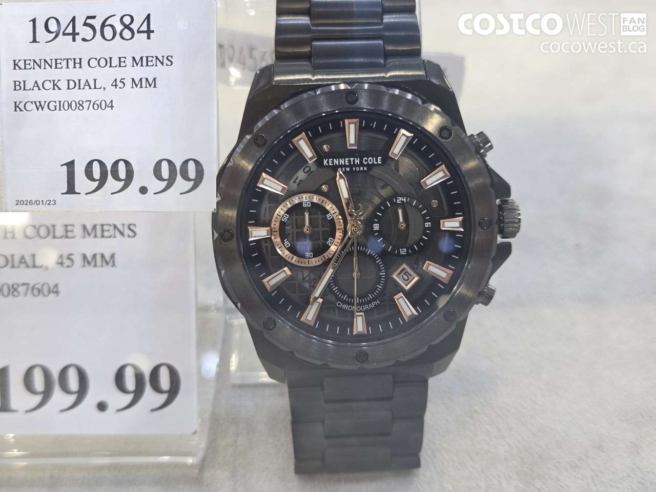 1945684 KENNETH COLE MENS BLACK DIAL, 45 MM KCWG10087604 $199.99