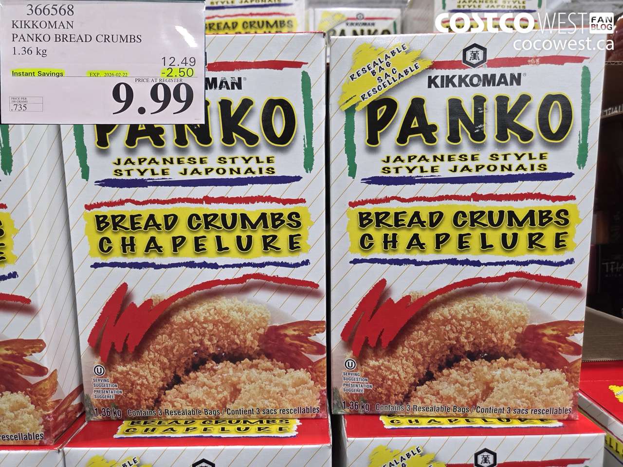366568 KIKKOMAN PANKO BREAD CRUMBS 1.36 kg ($2.50 INSTANT SAVINGS EXPIRES ON 2026-02-22) $9.99