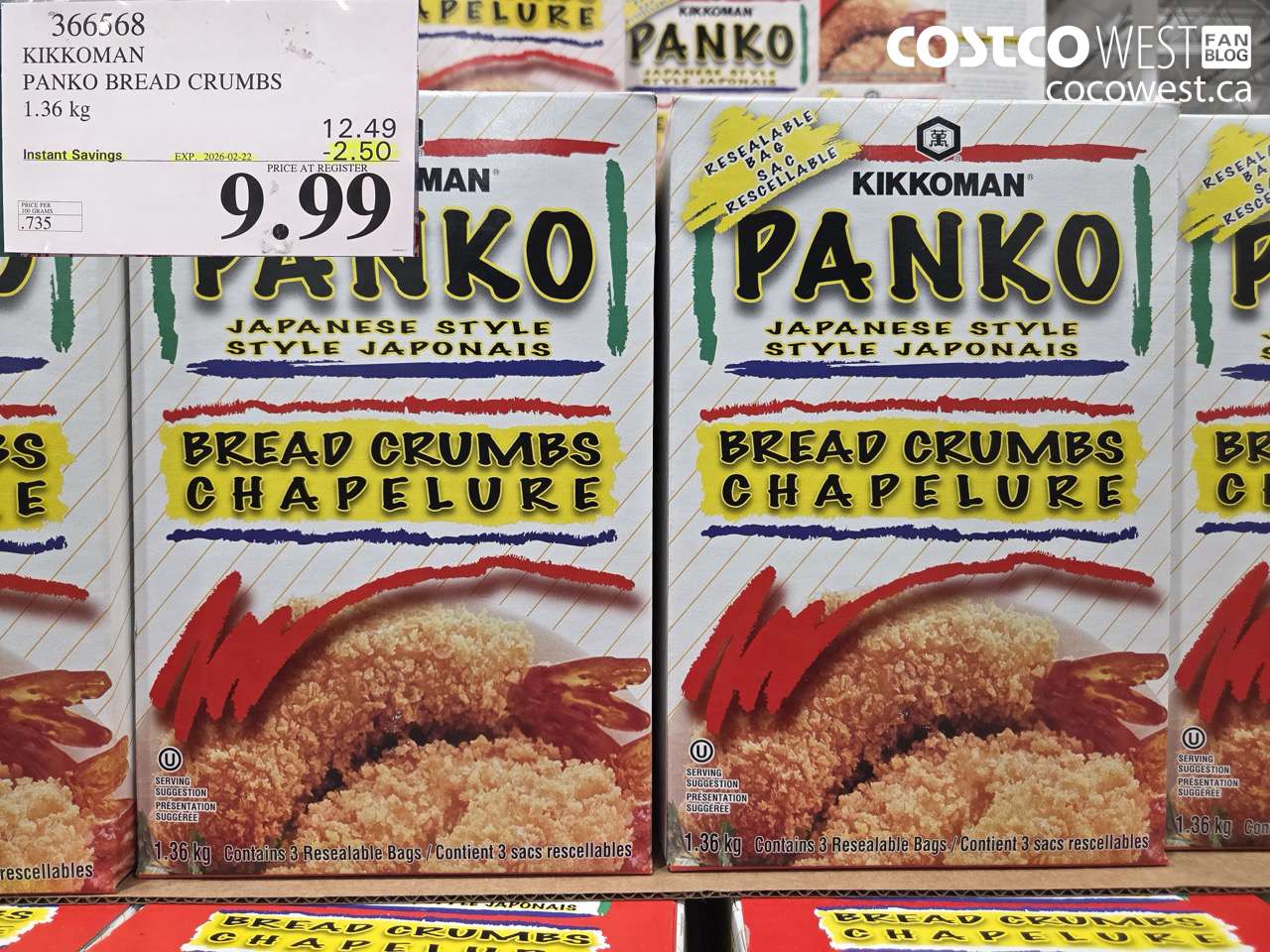 366568 KIKKOMAN PANKO BREAD CRUMBS 1.36 kg ($2.50 INSTANT SAVINGS EXPIRES ON 2026-02-22) $9.99