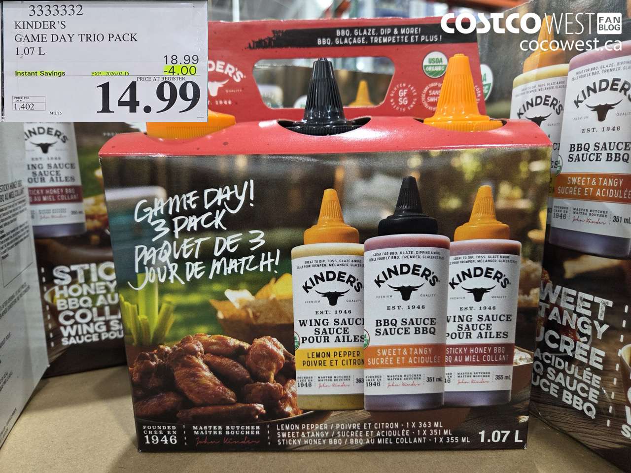 3333332 KINDER'S GAME DAY TRIO PACK 1.07L ($4.00 INSTANT SAVINGS EXPIRES ON 2026-02-15) $14.99