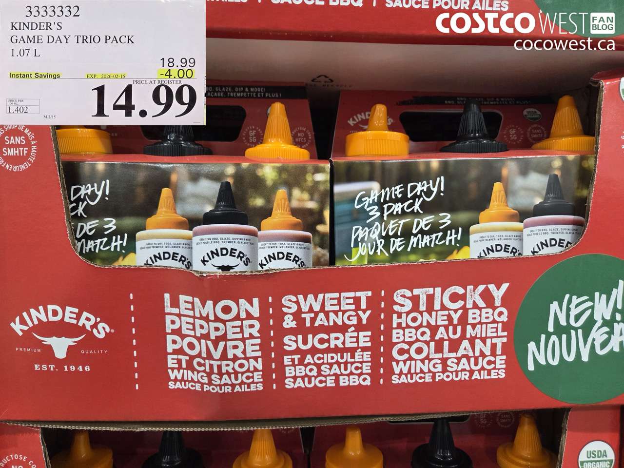 3333332 KINDER'S GAME DAY TRIO PACK 1.07 L ($4.00 INSTANT SAVINGS EXPIRES ON 2026-02-15) $14.99