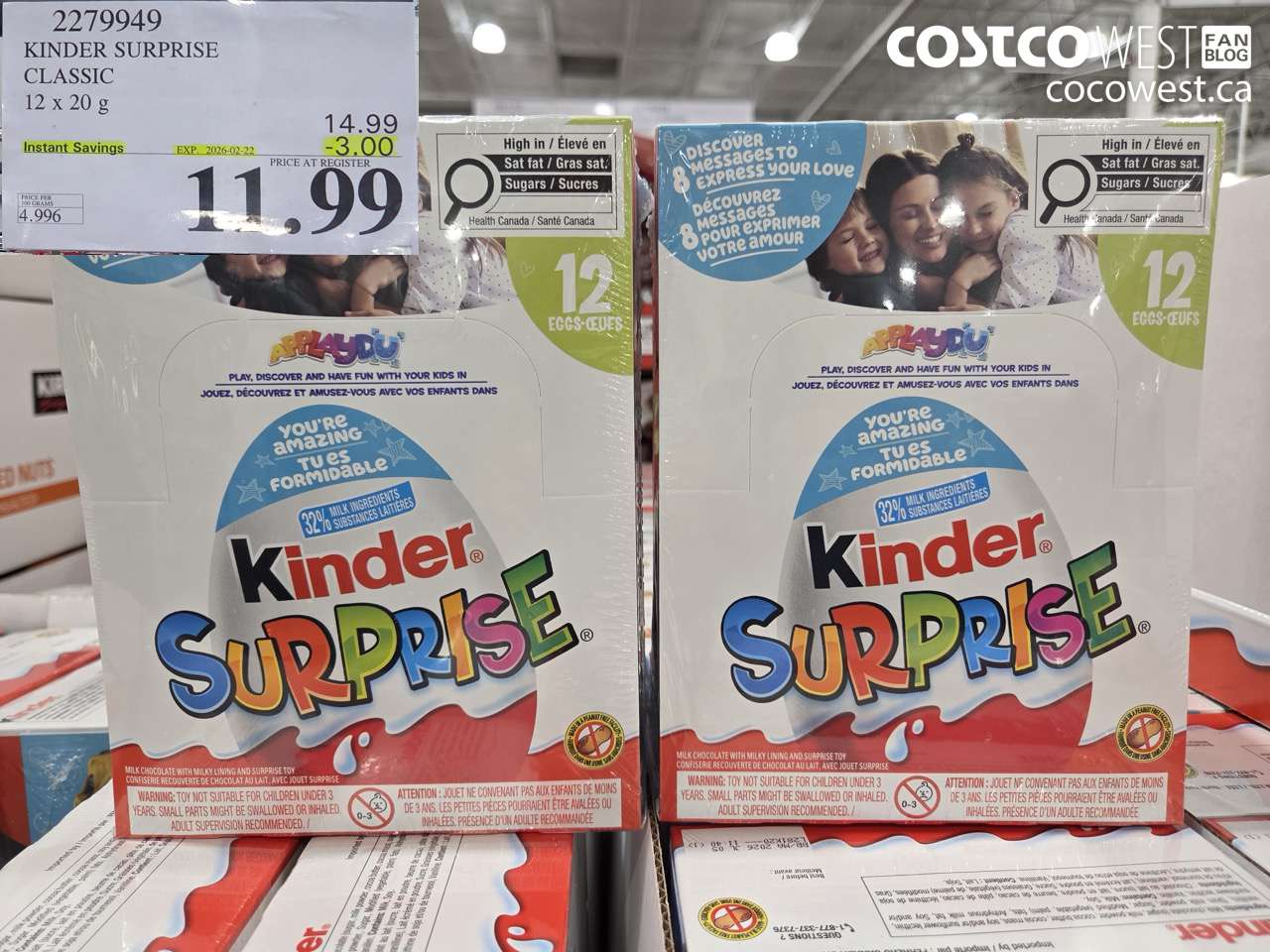 2279949 KINDER SURPRISE CLASSIC 12 x 20 g ($3.00 INSTANT SAVINGS EXPIRES ON 2026-02-22) $11.99