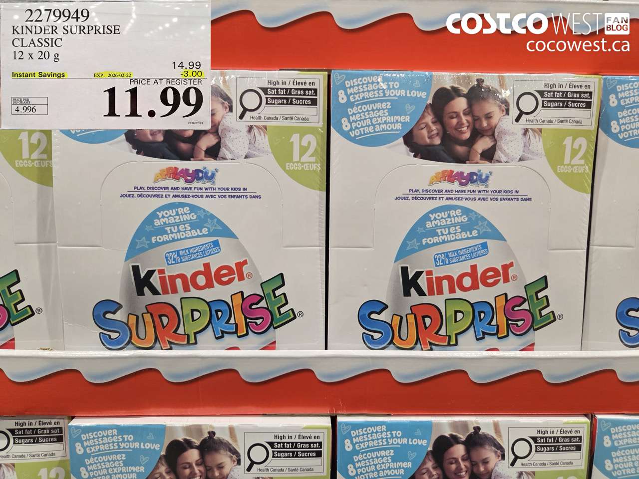 2279949 KINDER SURPRISE CLASSIC 12 x 20 g ($3.00 INSTANT SAVINGS EXPIRES ON 2026-02-22) $11.99