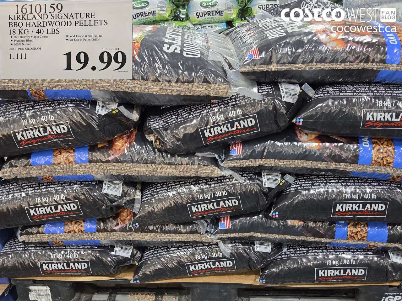 1610159 KIRKLAND SIGNATURE BBQ HARDWOOD PELLETS 18 KG / 40 LBS $19.99