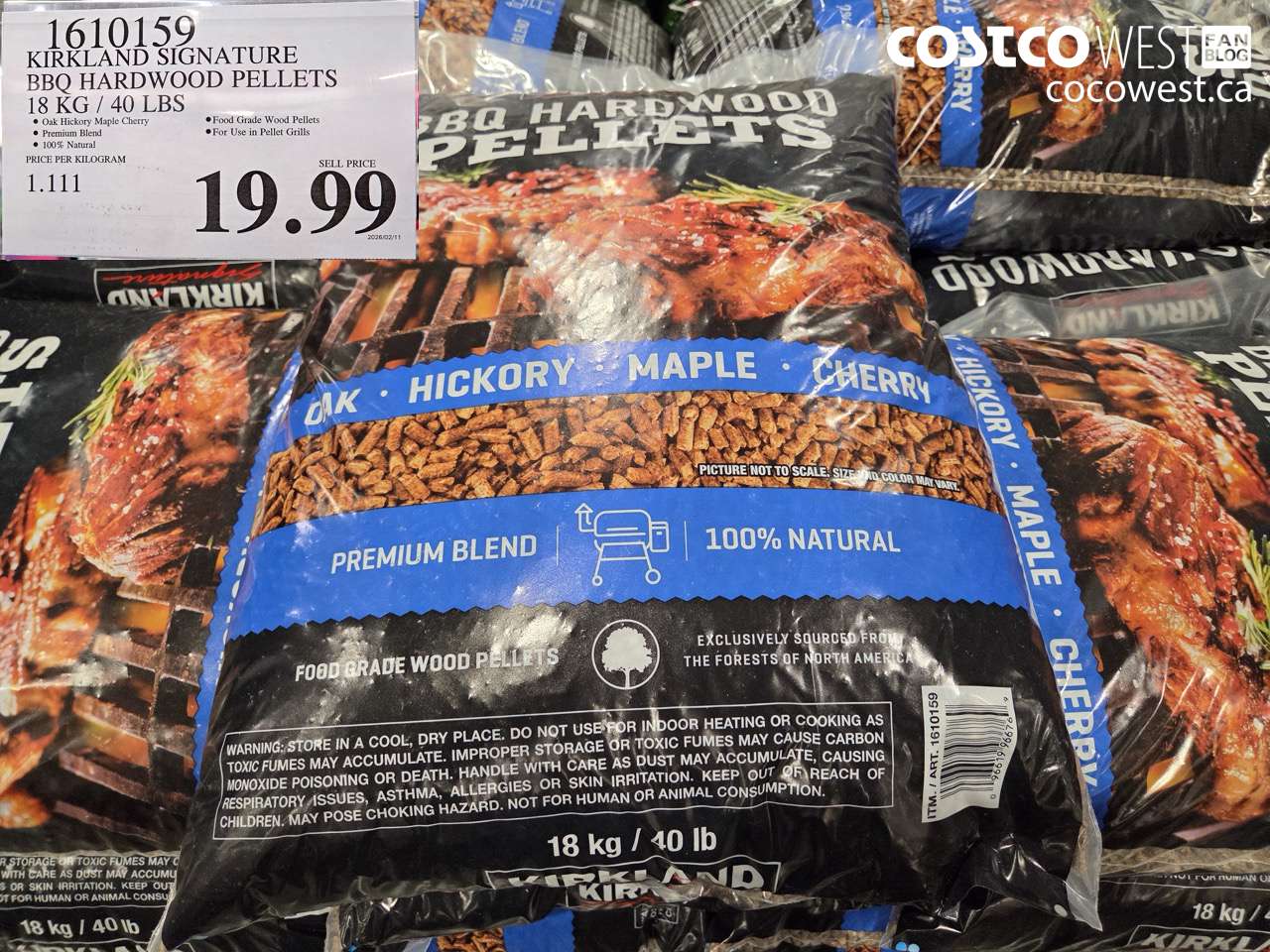 1610159 KIRKLAND SIGNATURE BBQ HARDWOOD PELLETS 18 KG / 40 LBS $19.99