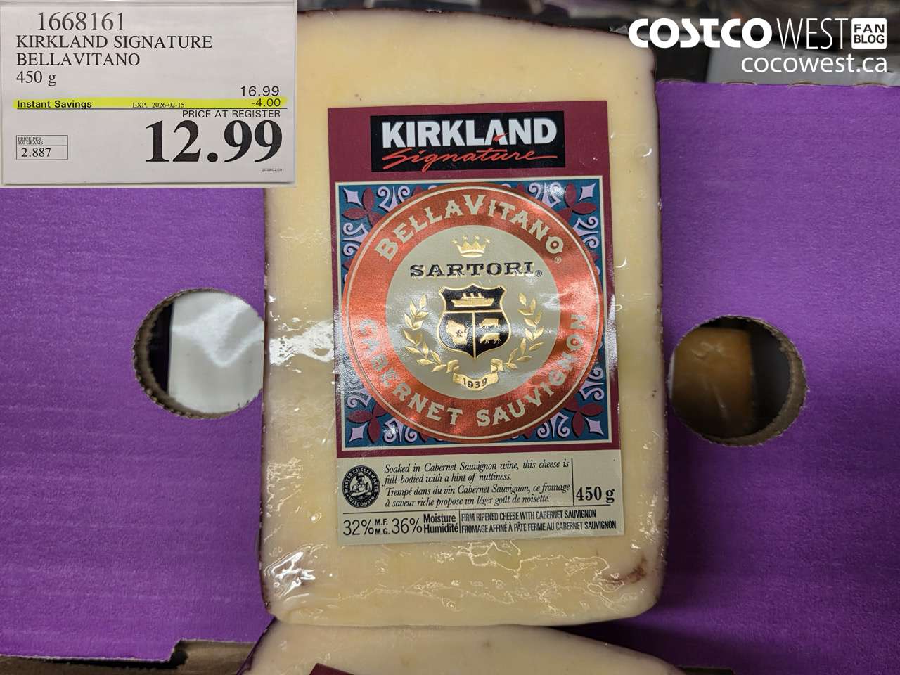 1668161 KIRKLAND SIGNATURE BELLAVITANO 450 g ($4.00 INSTANT SAVINGS EXPIRES ON 2026-02-15) $12.99