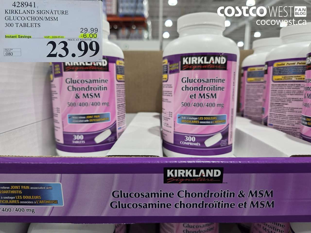 428941 KIRKLAND SIGNATURE GLUCO/CHON/MSM 300 TABLETS ($6.00 INSTANT SAVINGS EXPIRES ON 2026-03-01) $23.99