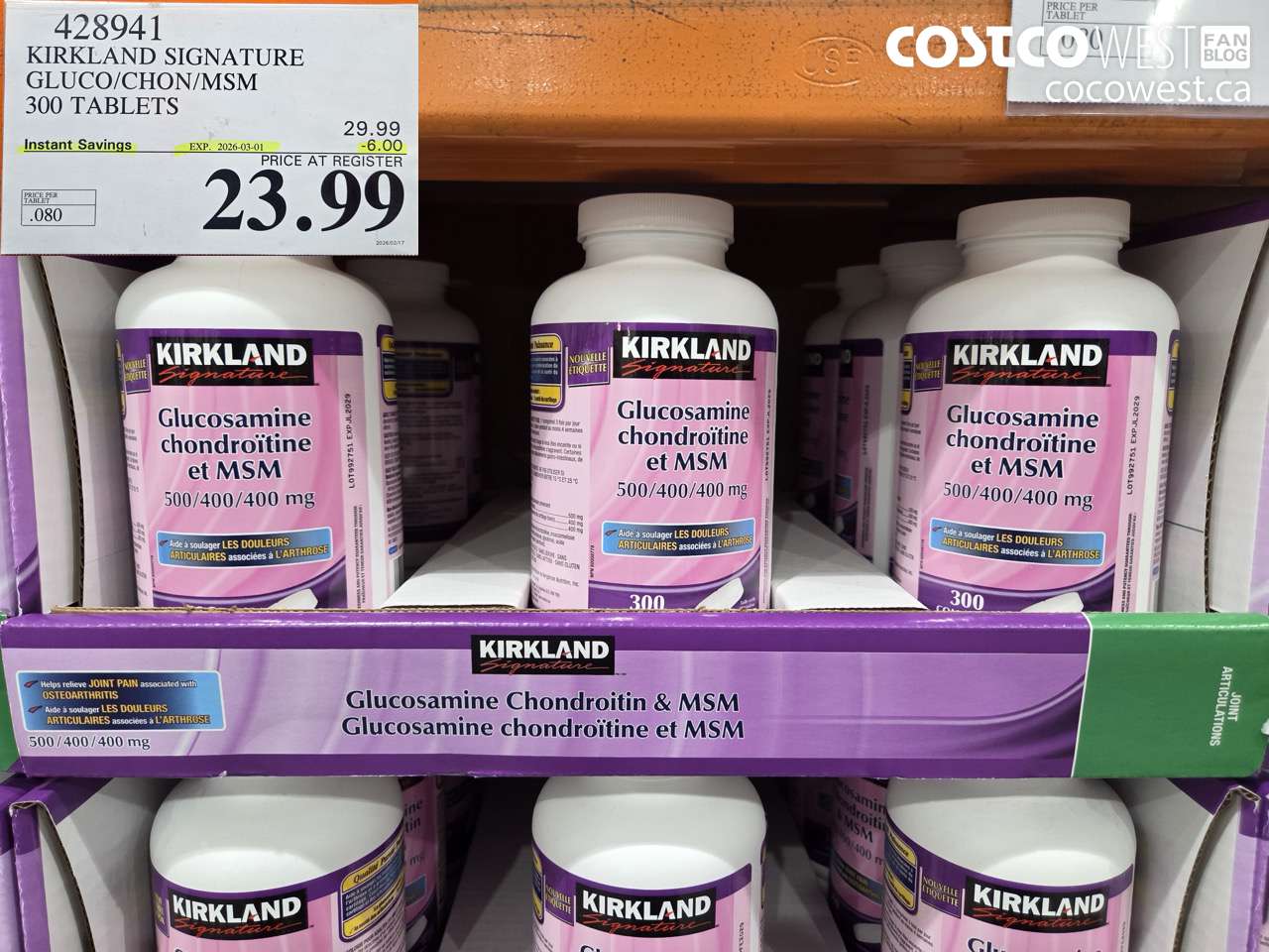 428941 KIRKLAND SIGNATURE GLUCO/CHON/MSM 300 TABLETS ($6.00 INSTANT SAVINGS EXPIRES ON 2026-03-01) $23.99