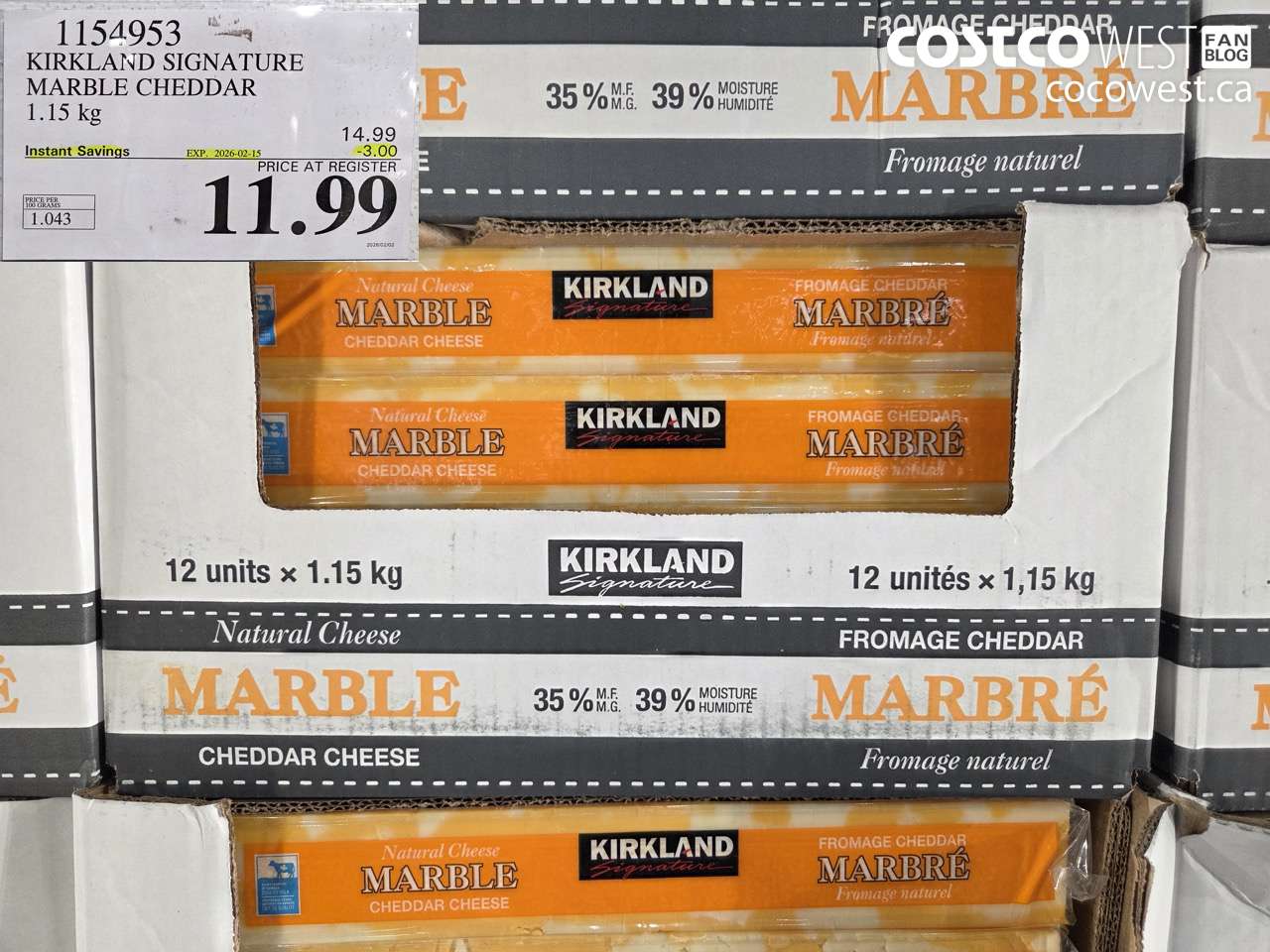 1154953 KIRKLAND SIGNATURE MARBLE CHEDDAR ($3.00 INSTANT SAVINGS EXPIRES ON 2026-02-15) $11.99
