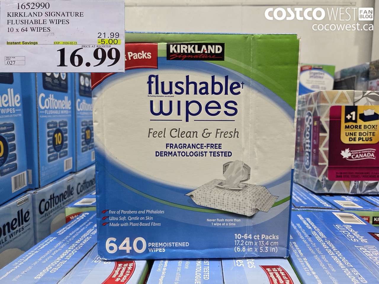 1652990 KIRKLAND SIGNATURE MOIST FLUSHABLE WIPES PACK OF 640 ($5.00 INSTANT SAVINGS EXPIRES ON 2026-02-15) $16.99