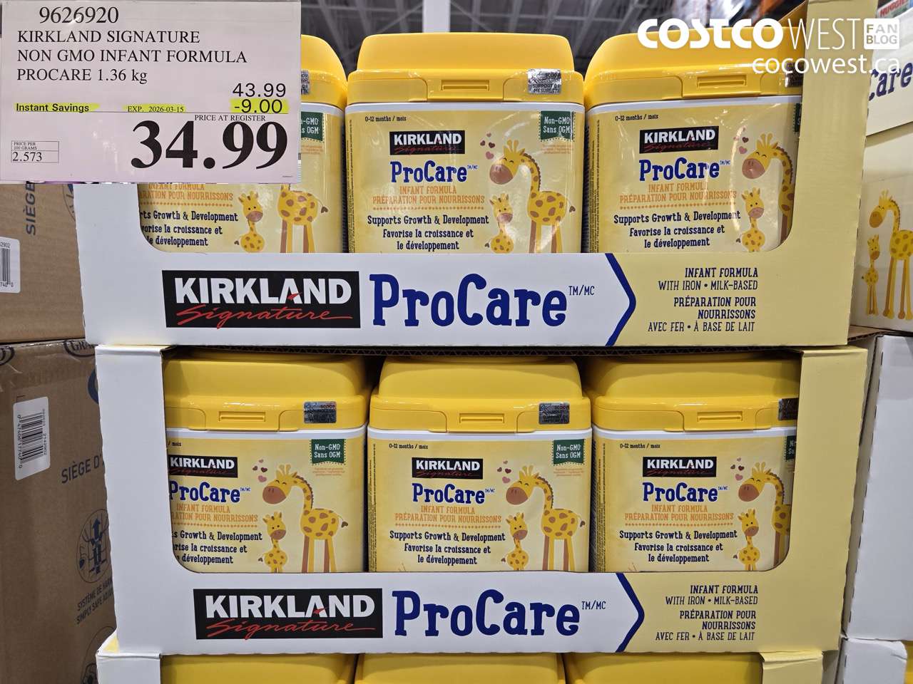 9626920 KIRKLAND SIGNATURE NON GMO INFANT FORMULA PROCARE 1.36 KG ($9.00 INSTANT SAVINGS EXPIRES ON 2026-03-15) $34.99