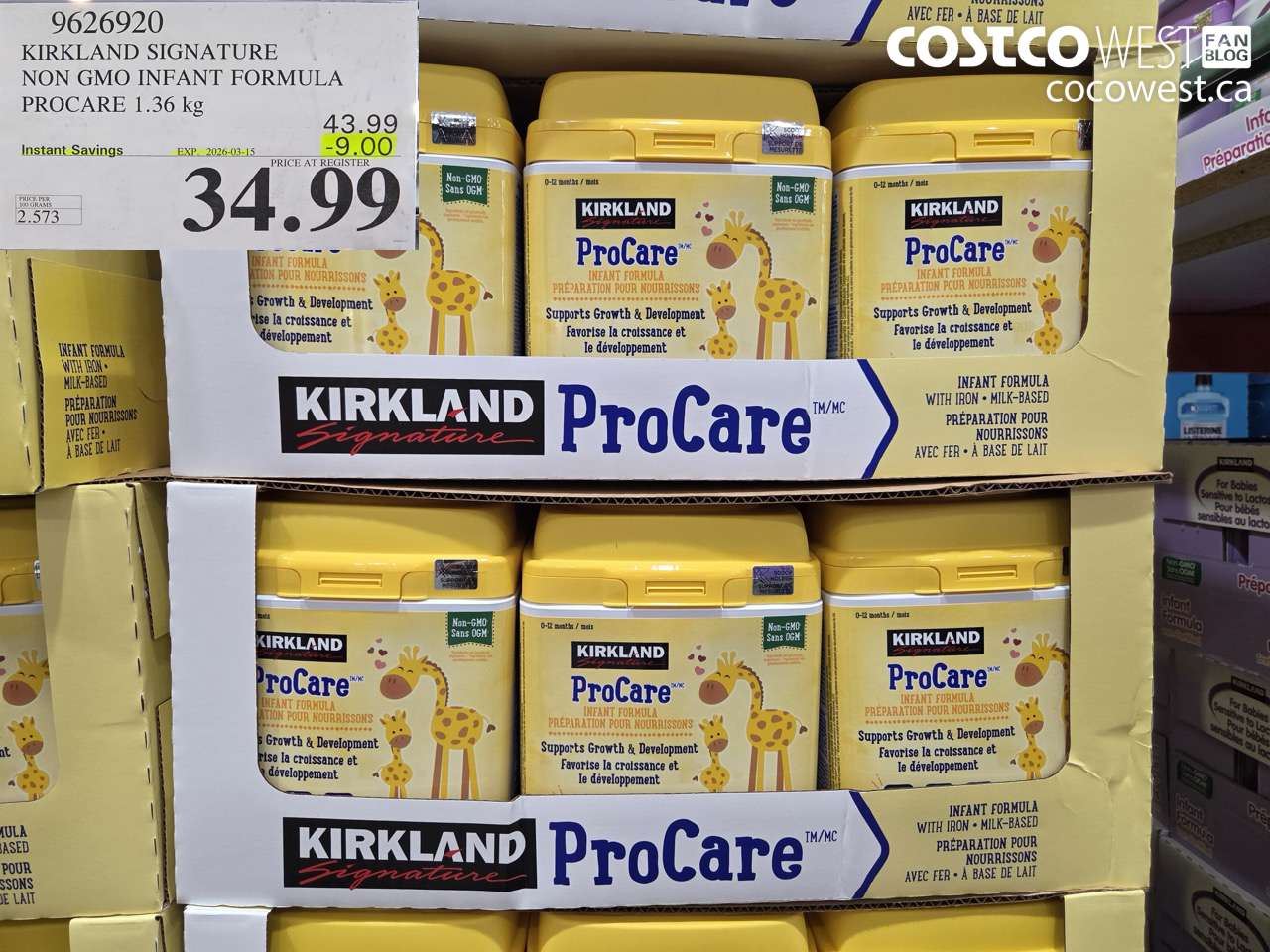 9626920 KIRKLAND SIGNATURE NON GMO INFANT FORMULA PROCARE 1.36 kg ($9.00 INSTANT SAVINGS EXPIRES ON 2026-03-15) $34.99