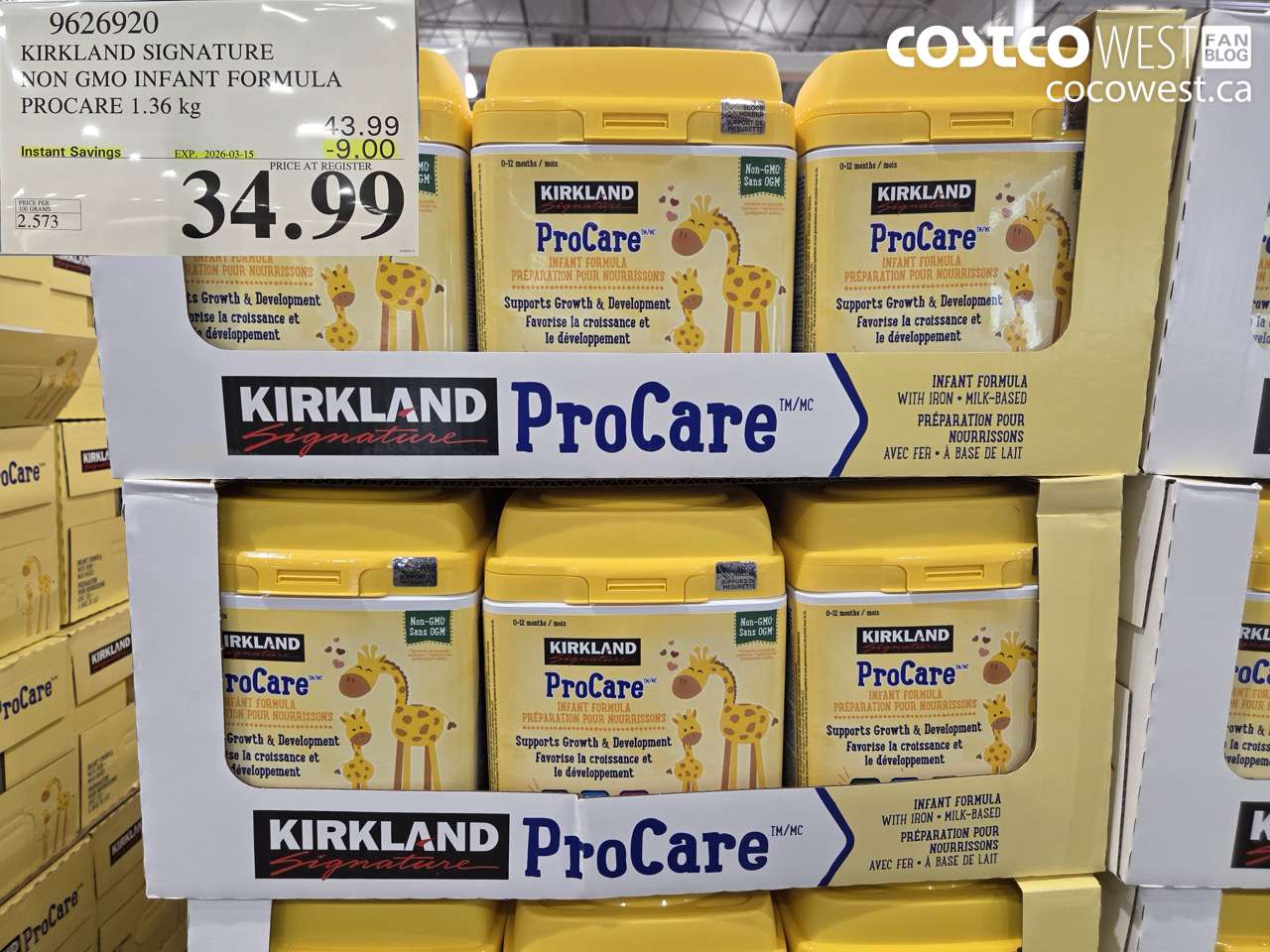 9626920 KIRKLAND SIGNATURE NON GMO INFANT FORMULA PROCARE 1.36 kg ($9.00 INSTANT SAVINGS EXPIRES ON 2026-03-15) $34.99