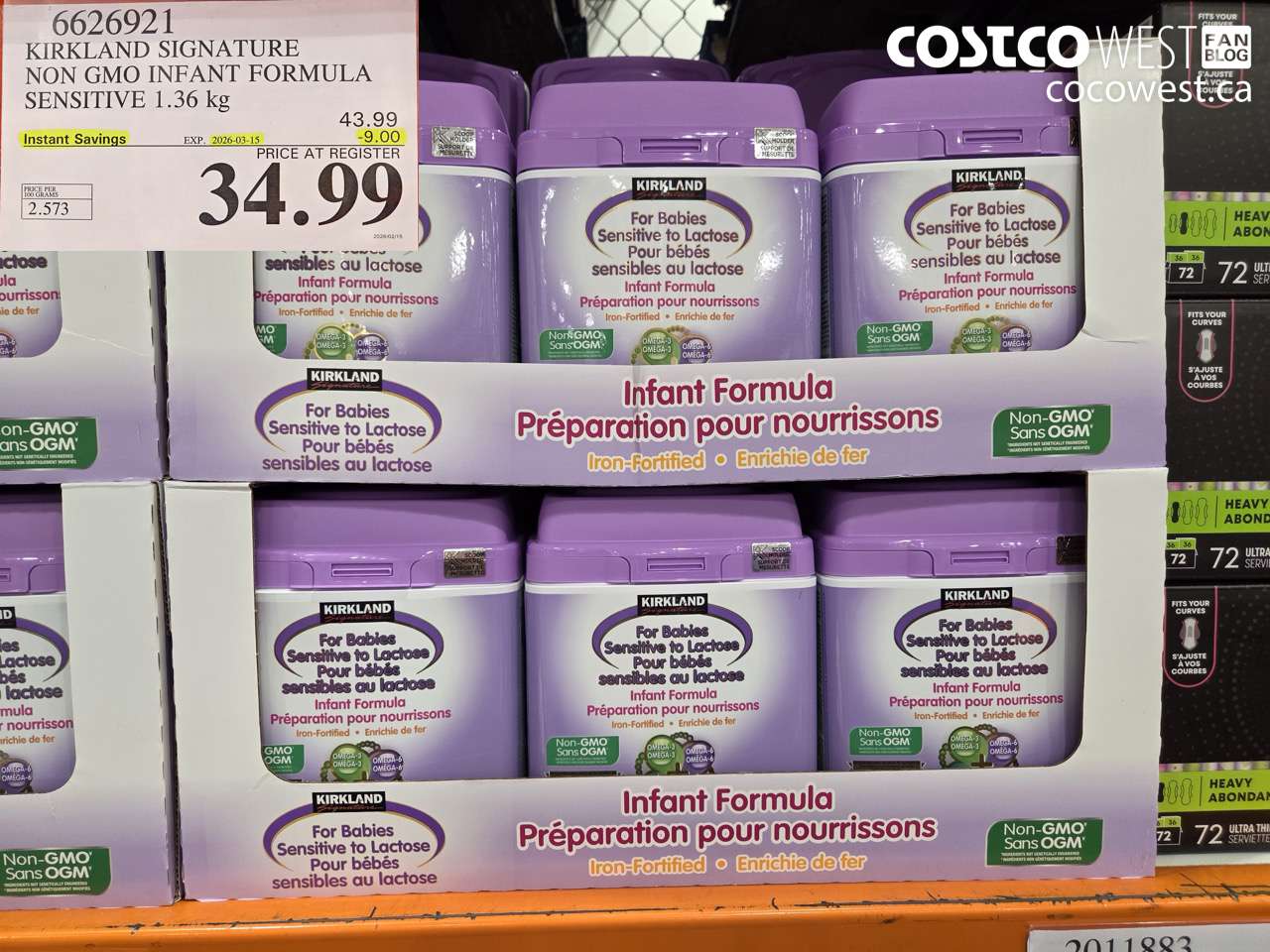 6626921 KIRKLAND SIGNATURE NON GMO INFANT FORMULA SENSITIVE 1.36 KG ($9.00 INSTANT SAVINGS EXPIRES ON 2026-03-15) $34.99