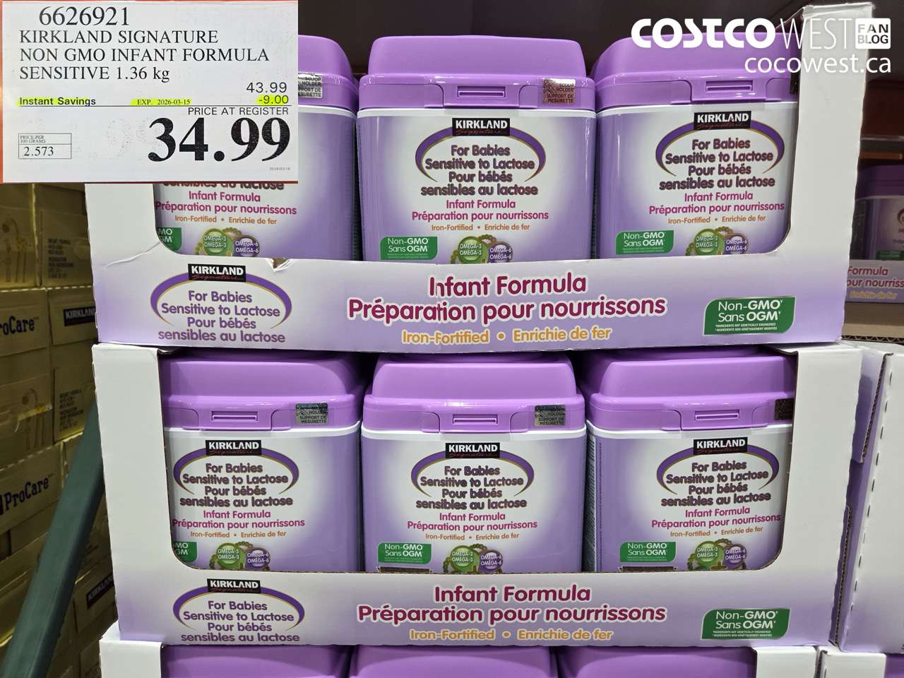 6626921 KIRKLAND SIGNATURE NON GMO INFANT FORMULA SENSITIVE 1.36 kg ($9.00 INSTANT SAVINGS EXPIRES ON 2026-03-15) $34.99