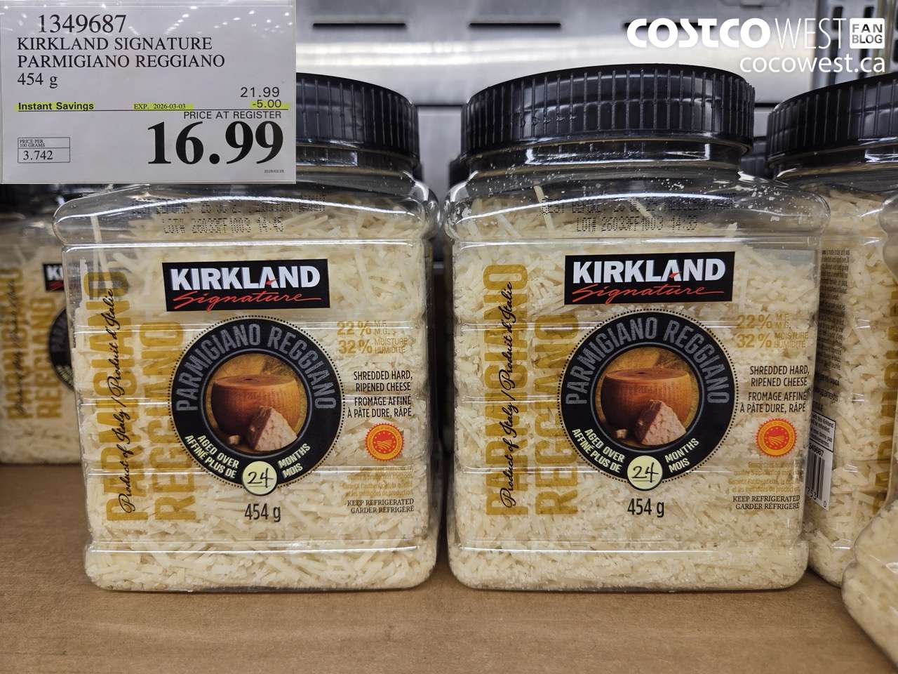 1349687 KIRKLAND SIGNATURE PARMIGIANO REGGIANO 454 G ($5.00 INSTANT SAVINGS EXPIRES ON 2026-03-03) $16.99