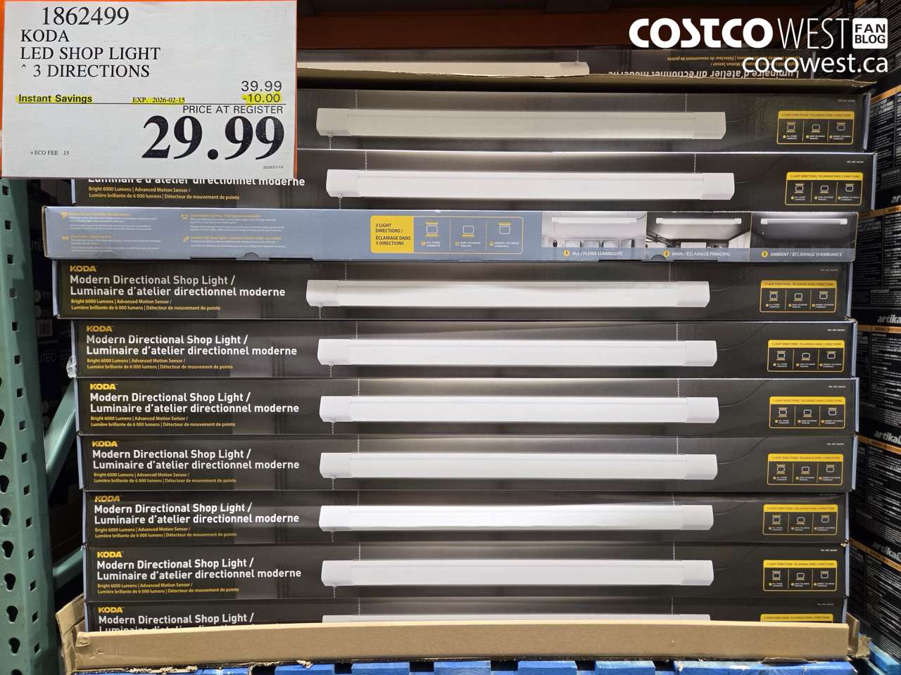 1862499 KODA LED SHOP LIGHT 3 DIRECTIONS ($10.00 INSTANT SAVINGS EXPIRES ON 2026-02-15) $29.99