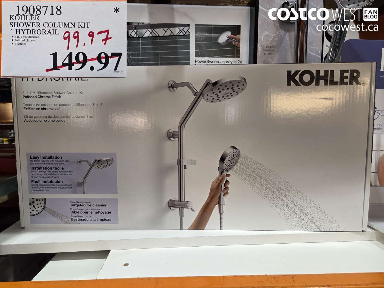 1908718 KOHLER SHOWER COLUMN KIT HYDRORAIL $99.97