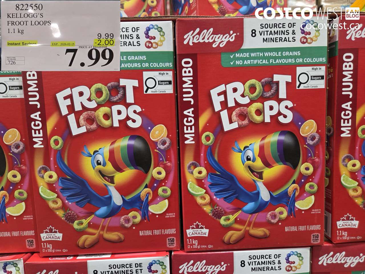 822550 Kellogg's Froot Loops 1.1 kg ($2.00 INSTANT SAVINGS EXPIRES ON 2026-02-15) $7.99