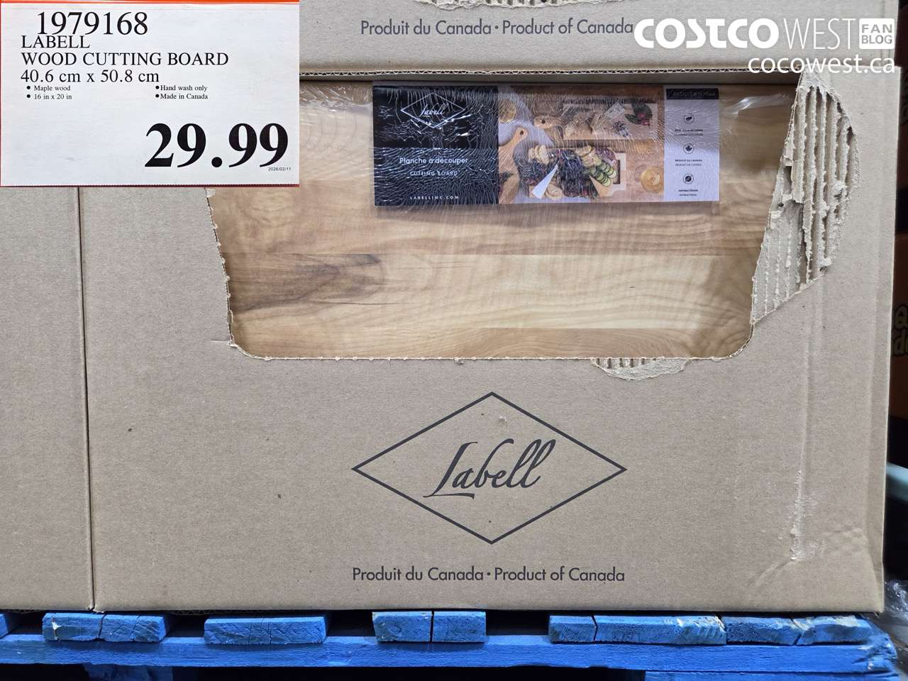 1979168 LABEL WOOD CUTTING BOARD 40.6 cm x 50.8 cm $29.99