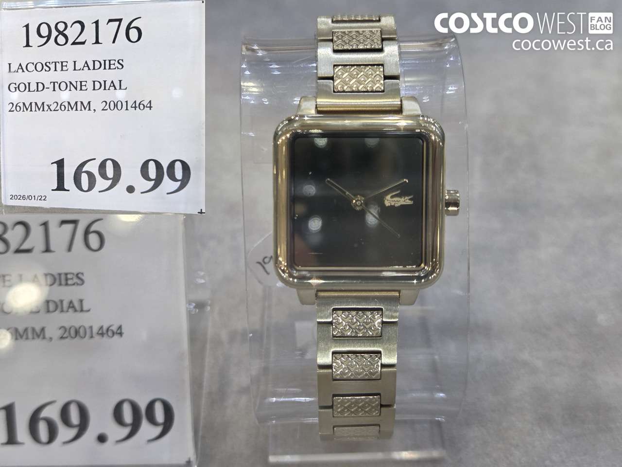 1982176 LACOSTE LADIES GOLD-TONE DIAL 26MMx26MM, 2001464 $169.99