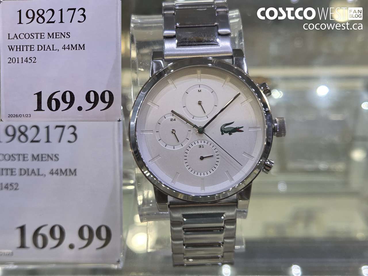 1982173 LACOSTE MENS WHITE DIAL, 44MM 2011452 $169.99