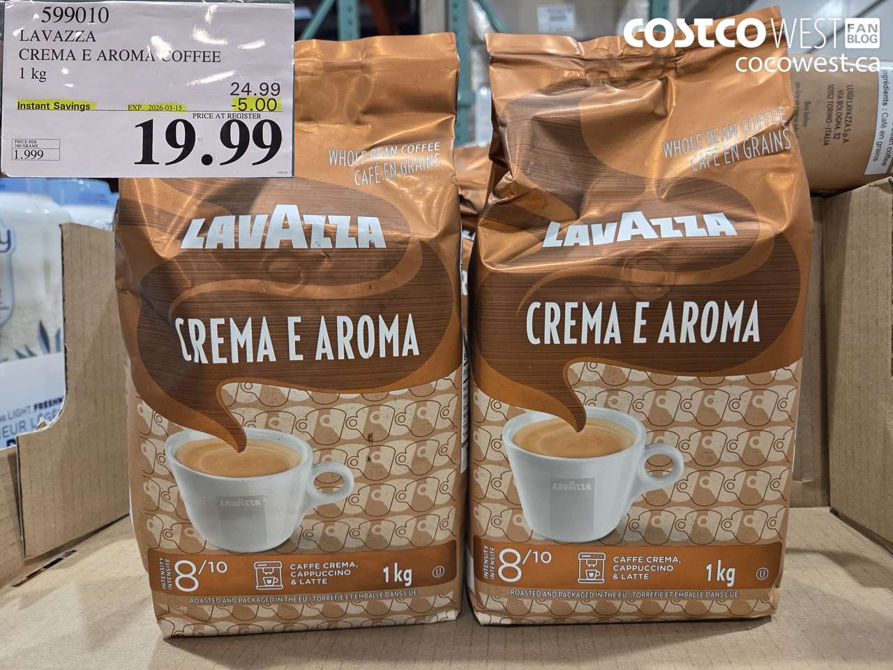 599010 LAVAZZA CREMA E AROMA COFFEE 1 KG ($5.00 INSTANT SAVINGS EXPIRES ON 2026-03-15) $19.99