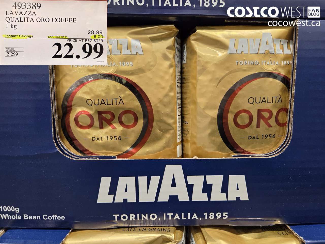493389 LAVAZZA QUALITA ORO COFFEE 1 kg ($6.00 INSTANT SAVINGS EXPIRES ON 2026-02-15) $22.99