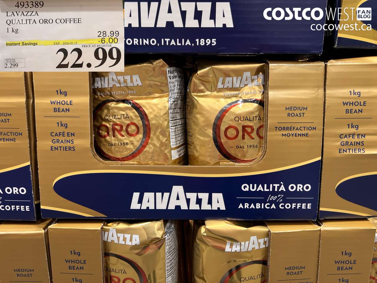 493389 LAVAZZA QUALITA ORO COFFEE 1 kg ($6.00 INSTANT SAVINGS EXPIRES ON 2026-02-15) $22.99