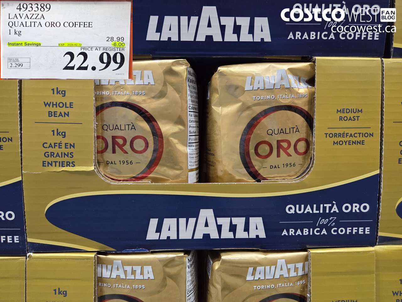 493389 LAVAZZA QUALITA ORO COFFEE 1 kg ($6.00 INSTANT SAVINGS EXPIRES ON 2026-02-22) $22.99