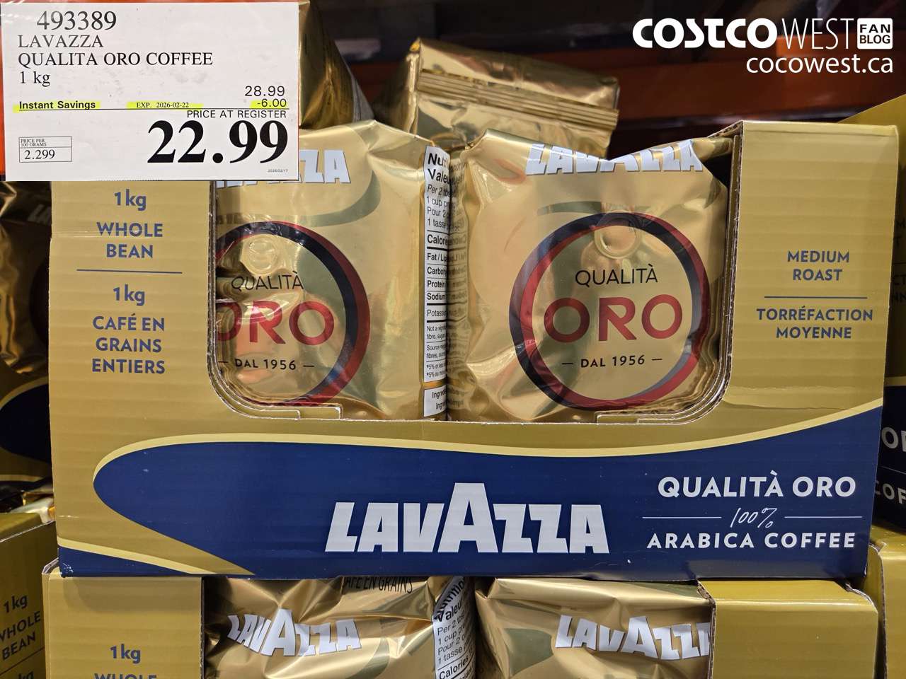 493389 LAVAZZA QUALITA ORO COFFEE 1 kg ($6.00 INSTANT SAVINGS EXPIRES ON 2026-02-22) $22.99