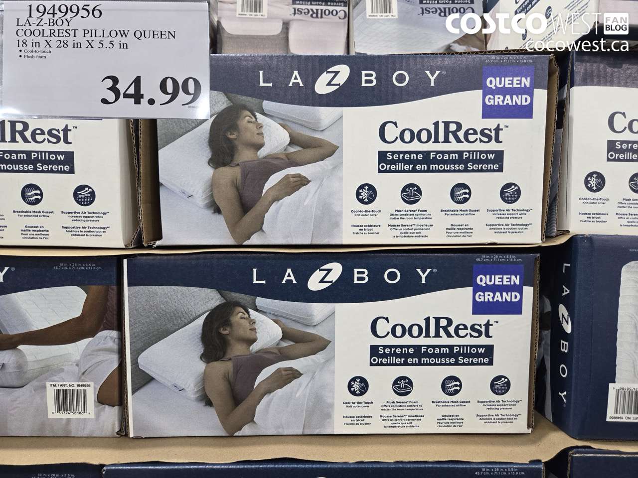1949956 LAZ-Y-BOY COOLREST QUEEN PILLOW 18IN X 28IN X 5.5IN $34.99