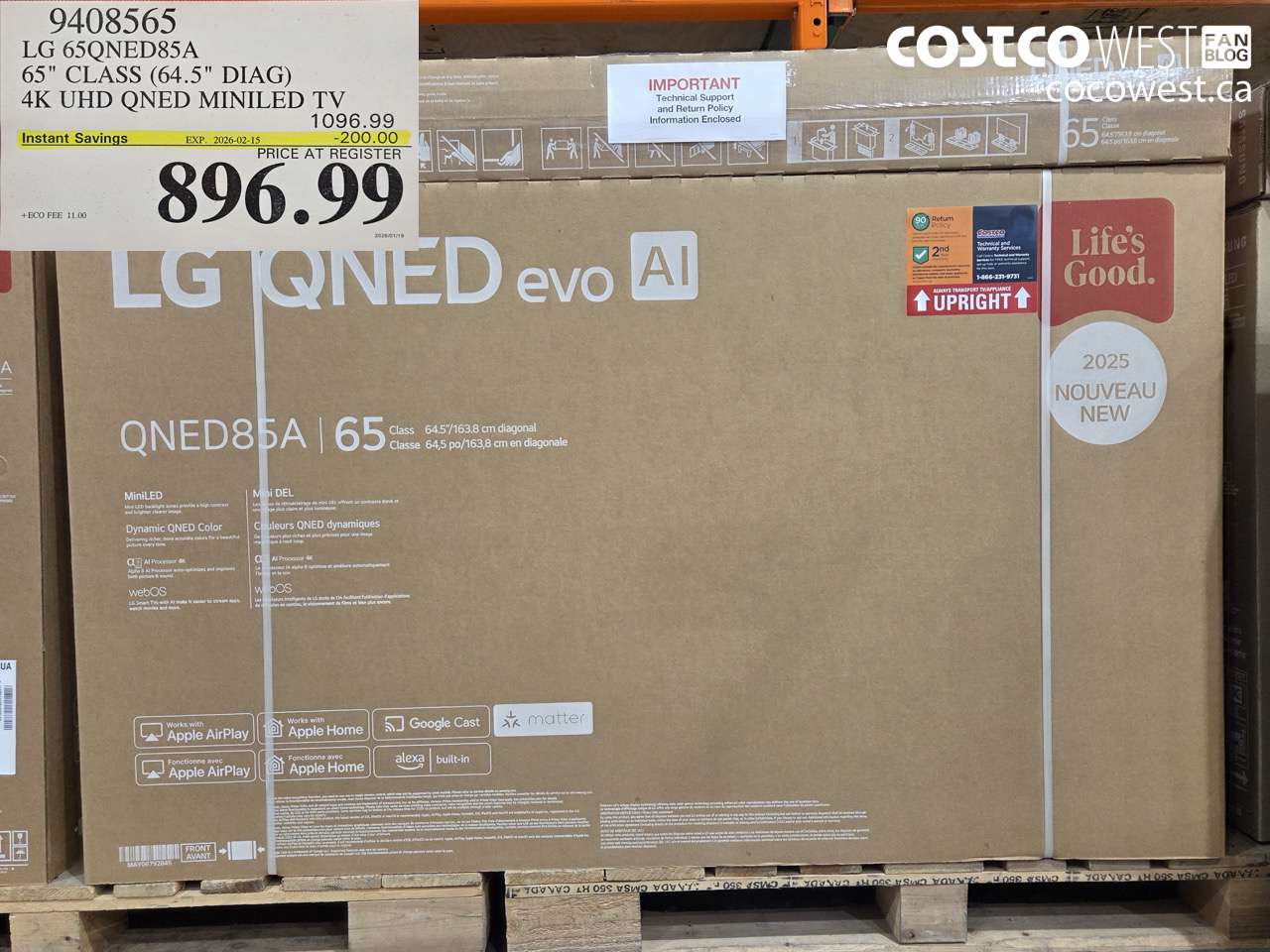 9408565 LG 65QNED85A 65in CLASS (64.5in DIAG) 4K UHD QNED MINILED TV ($200.00 INSTANT SAVINGS EXPIRES ON 2026-02-15) $896.99