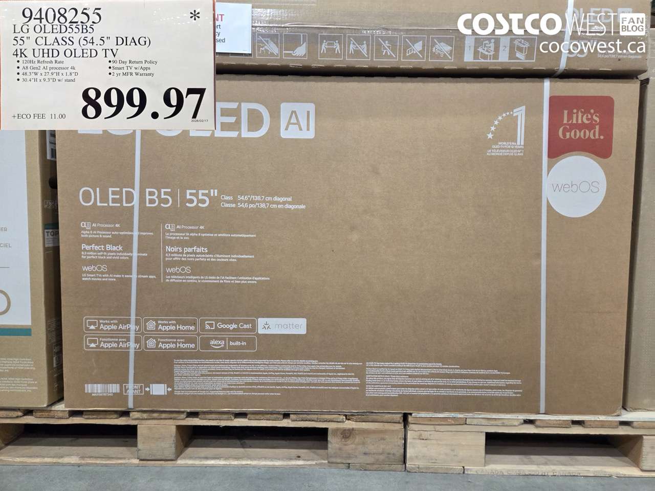 9408255 LG OLED55B5 55 CLASS (54.5 DIAG) 4K UHD OLED TV $899.97