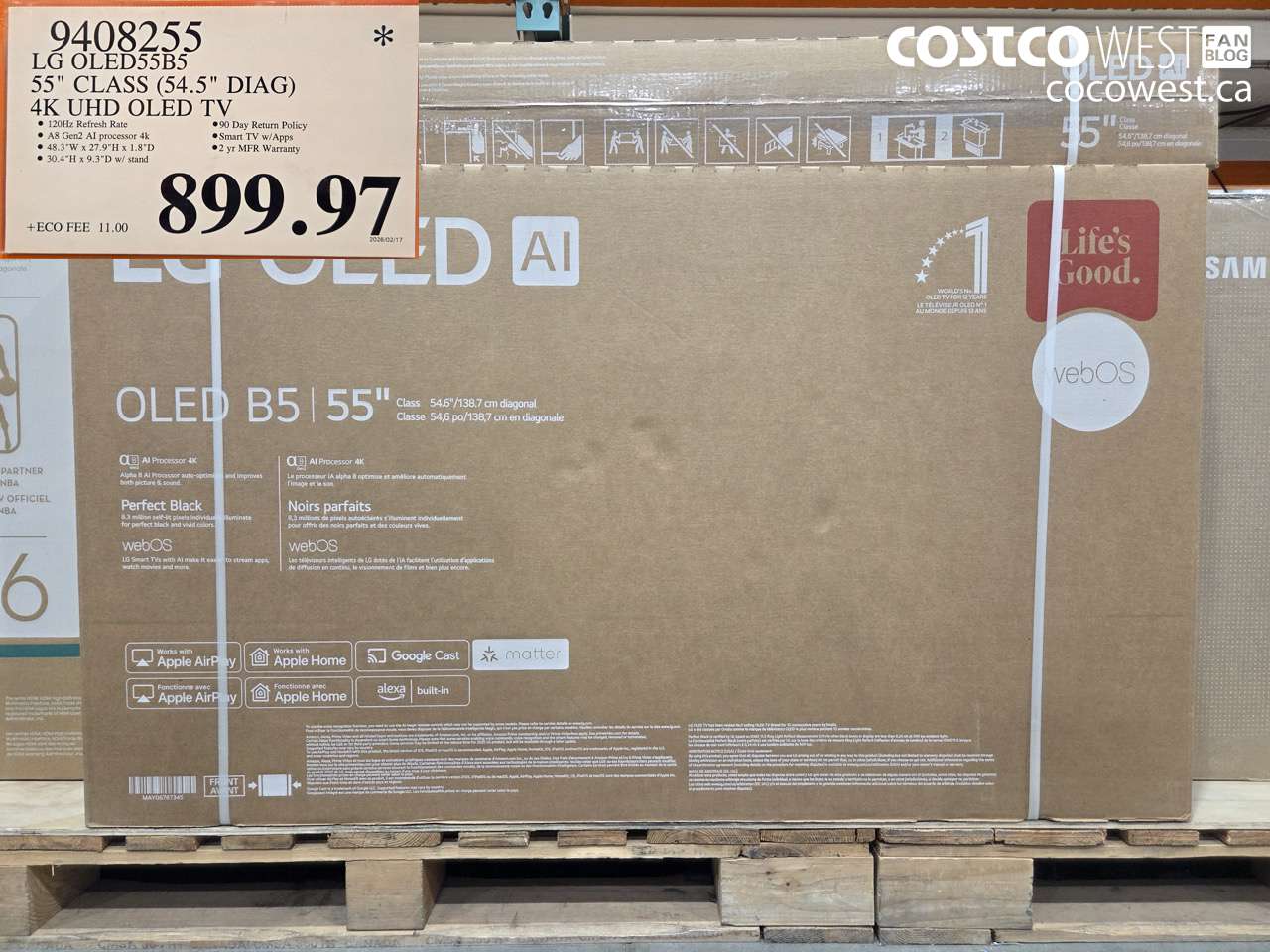 9408255 LG OLED55B5 55 inch Class (54.5 inch DIAG) 4K UHD OLED TV $899.97