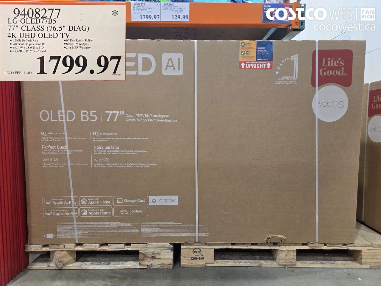 9408277 LG OLED77B5 77 CLASS (76.5 DIAG) 4K UHD OLED TV $1799.97