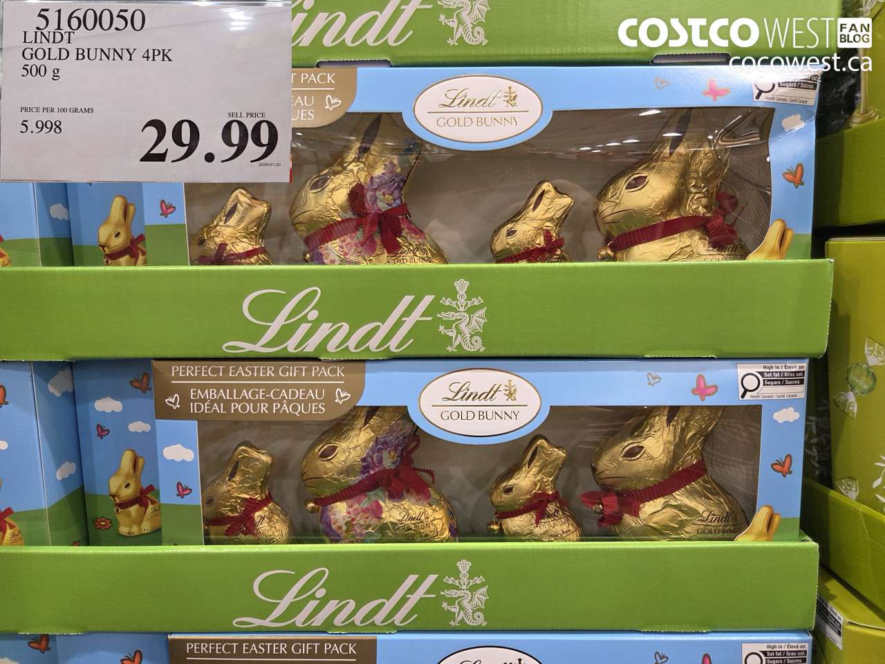 5160050 LINDT GOLD BUNNY 4PK 500G $29.99