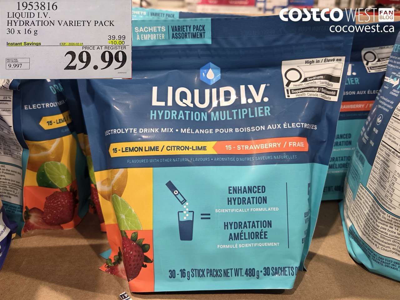 1953816 LIQUID I.V. HYDRATION VARIETY PACK 30 x 16 g ($10.00 INSTANT SAVINGS EXPIRES ON 2026-02-15) $29.99