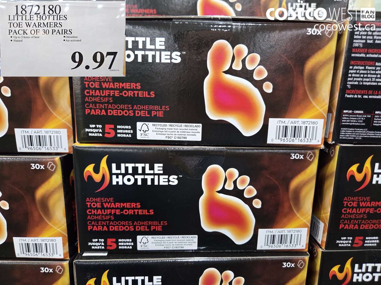 1872180 LITTLE HOTTIES TOE WARMERS PACK OF 30 PAIRS $9.97