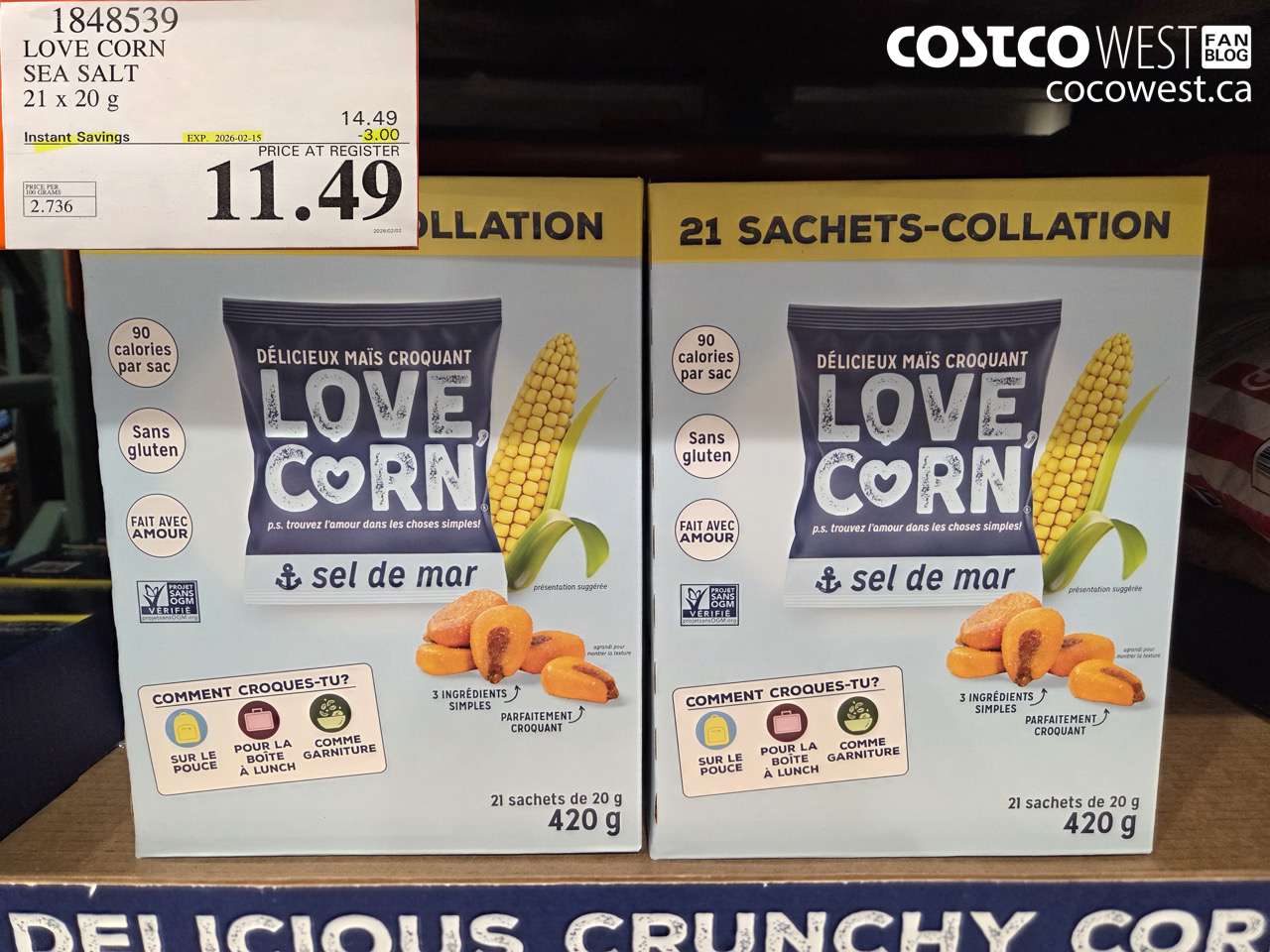 1848539 LOVE CORN SEA SALT 21 x 20 g ($3.00 INSTANT SAVINGS EXPIRES ON 2026-02-15) $11.49
